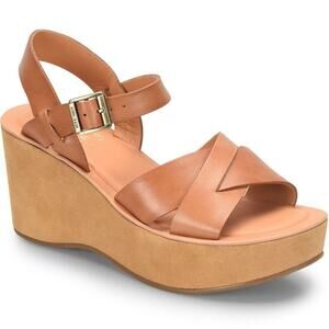 Kork Ease Ava Wedge Sandals Platform Ankle Natural Vachetta Leather Tan 9